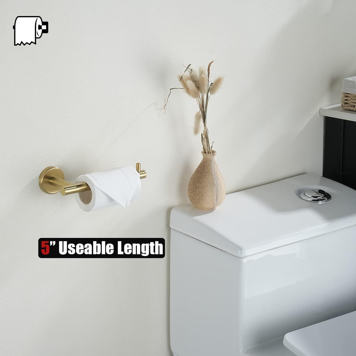 JQK Gold Toilet Paper Holder, 5 Inch Tissue Paper Dispenser, 304 Stainless Steel Thick 0.8mm Wall Mount, Brushed Brass 2 Pack, TPH100-BG-P2