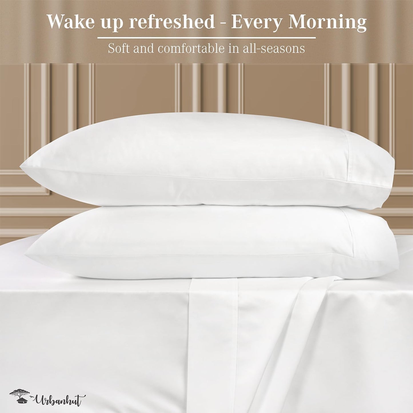 URBANHUT 1000 Thread Count Egyptian Cotton Sheets California King Size, Long Staple Soft & Breathable, 4 Pc Bed Sheet Sets, Luxury Hotel Sateen Sheets Fits 16" Deep Pocket - White