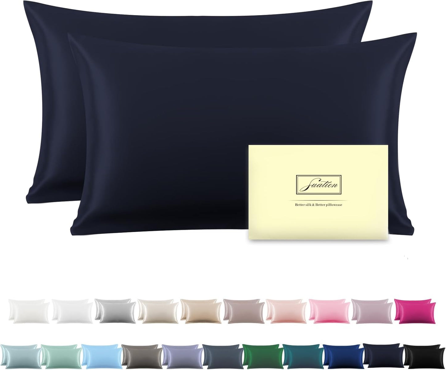 Silk Pillowcase for Hair and Skin,Soft,Breathable and Sliky 100% Standard Size Pillow Cases Set of 2,Both Sides Natural Mulberry Silk Pillowcases with Hidden Zipper(Standard Size 20"X 26",2pcs)