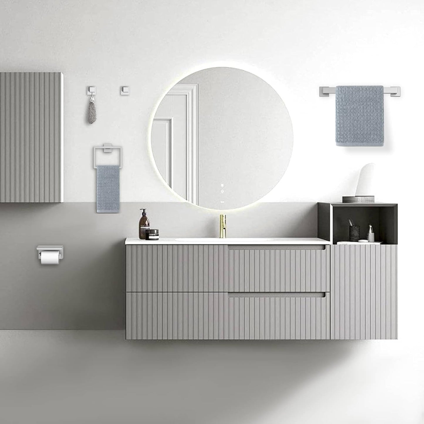 5-Pieces Brushed Nickel Bathroom Hardware Accessories Set,16 Inch Towel Bar Set,Stainless Steel Bathroom Hardware Set Towel Holder Set for Bathroom,Wall-Mounted Bathroom Accessories Kit