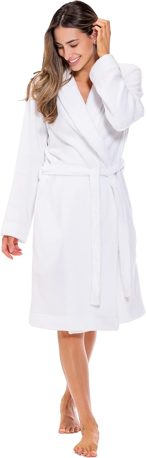 Turquaz Robes For Women, Womens Fleece Shawl Collar Soft Plush Knee Length Spa Robe