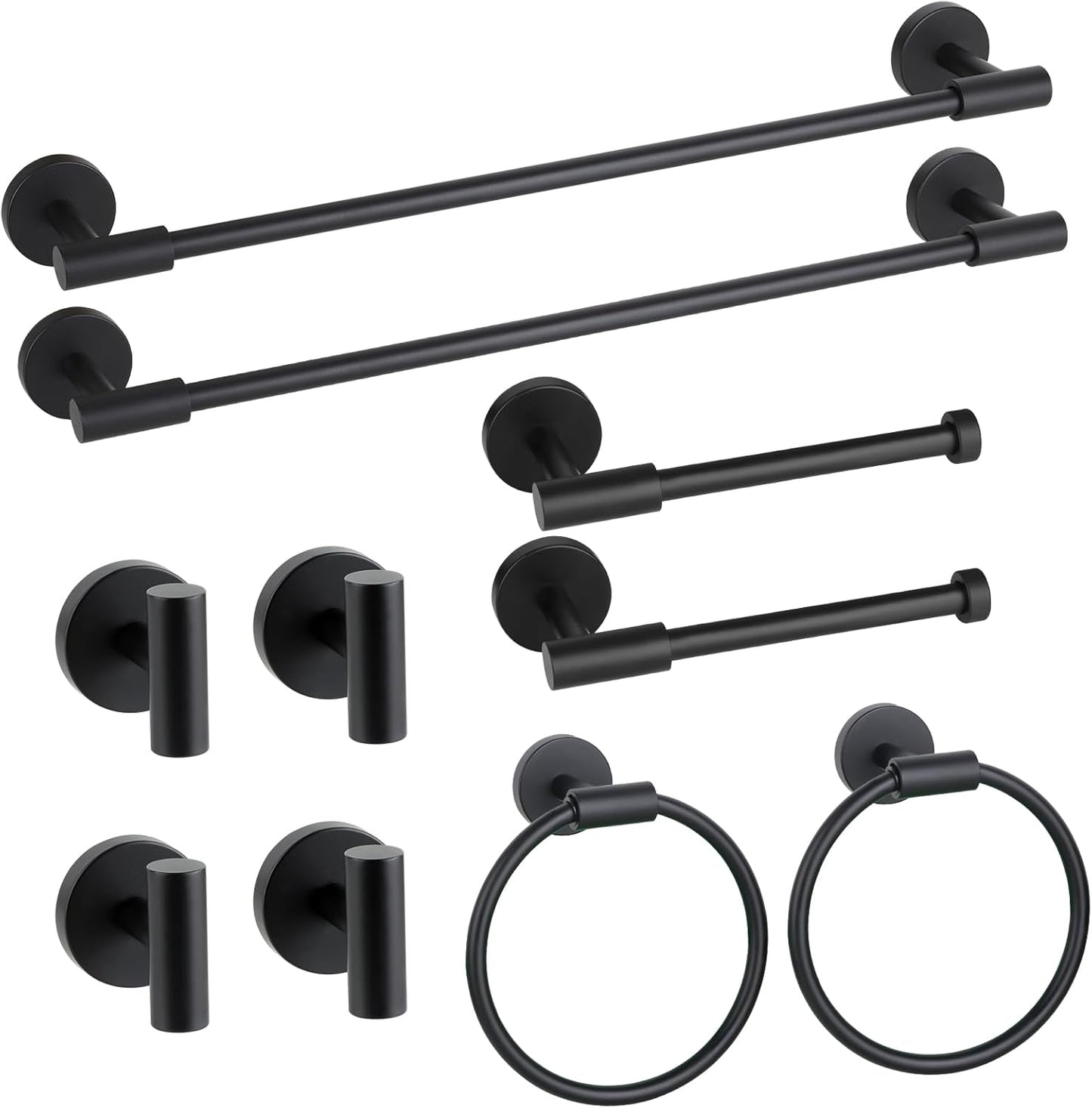 Matte Black Bathroom Hardware Accessories Set 10 Pieces, SUS304 Stainless Steel Bathroom Towel Bar Toilet Paper Holder Set Wall Mounted-19 Inch Towel Bar, Toilet Paper Holder, Towel Hook, Towel Ring