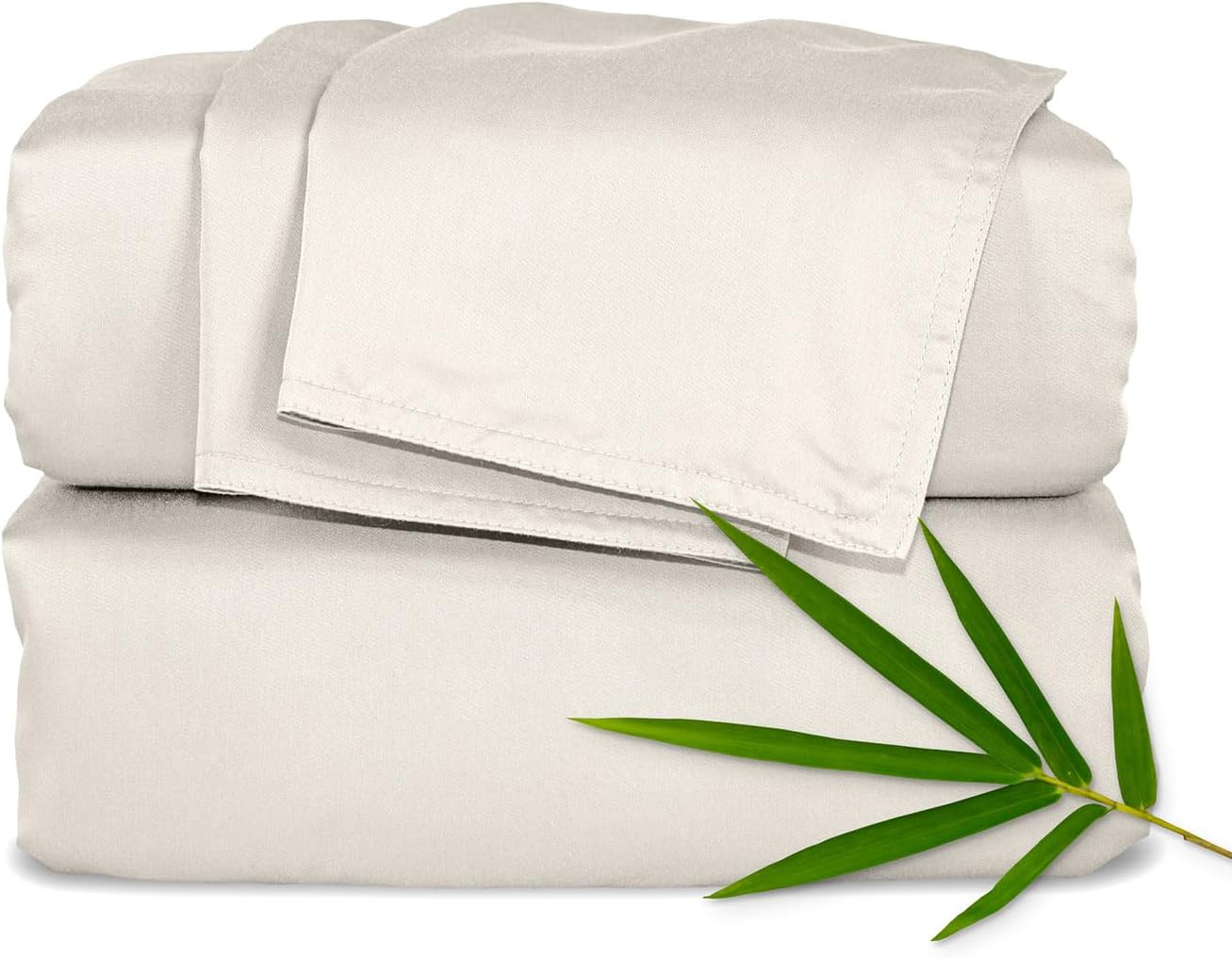 Pure Bamboo King Sheets, Genuine 100% Organic Viscose Derived from Bamboo Bed Sheet Set, Luxuriously Soft & Cooling, Double Stitching, Lifetime Quality Promise (King, Creme)