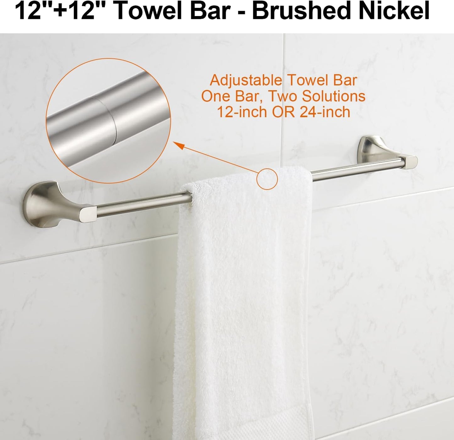 BGL Bathroom Hardware Set Brushed Nickel Adjustable Expandable Towel Bar 4-Piece Bathroom Accessory Set Wall Mounted Robe Hook Toilet Paper Holder Towel Ring Towel Bar