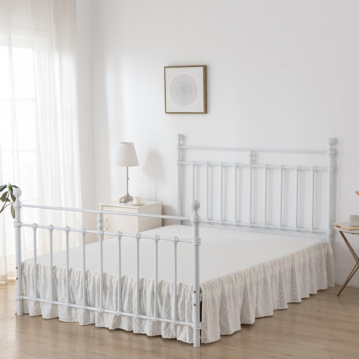 Bed Skirt Twin Size Ruffled Bed Skirt with Split Corners, 14 Inch Drop Dust Ruffle Bed Skirts with Platform, Boho Tufted Shabby Chic Full Size Bed Skirts, Ivory