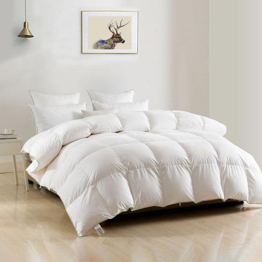 DWR Heavyweight Down Feather Fibers Comforter California King, Ultra-Soft Cotton Blend Fabric 68oz, Thick Winter Warm Duvet Insert for Cold Weather or Sleeper (104x96, White)