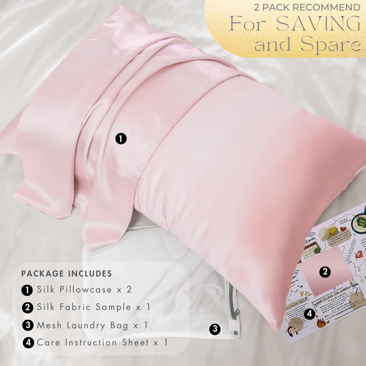 PROMEED 23 Momme Silk Pillowcase 2 Pack with Zipper, 3rd Gen Grade 6A+ 100% Mulberry Silk Pillow Case Set of 2, Cooling Pillow Cases for Hot Sleepers (Standard 20"x26", Pink)