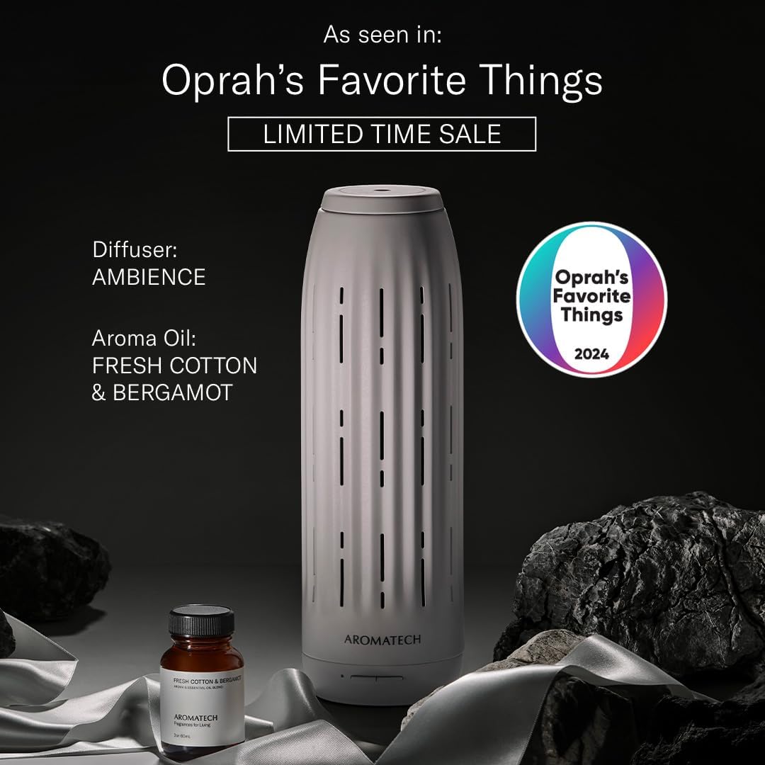 AromaTech Ambience Scent Diffuser for Essential Oil Blends & Fragrances – Waterless Scent Machine w/Bluetooth for Home, Bathroom Boutiques, Hotel, Spa – Charcoal Acrylic