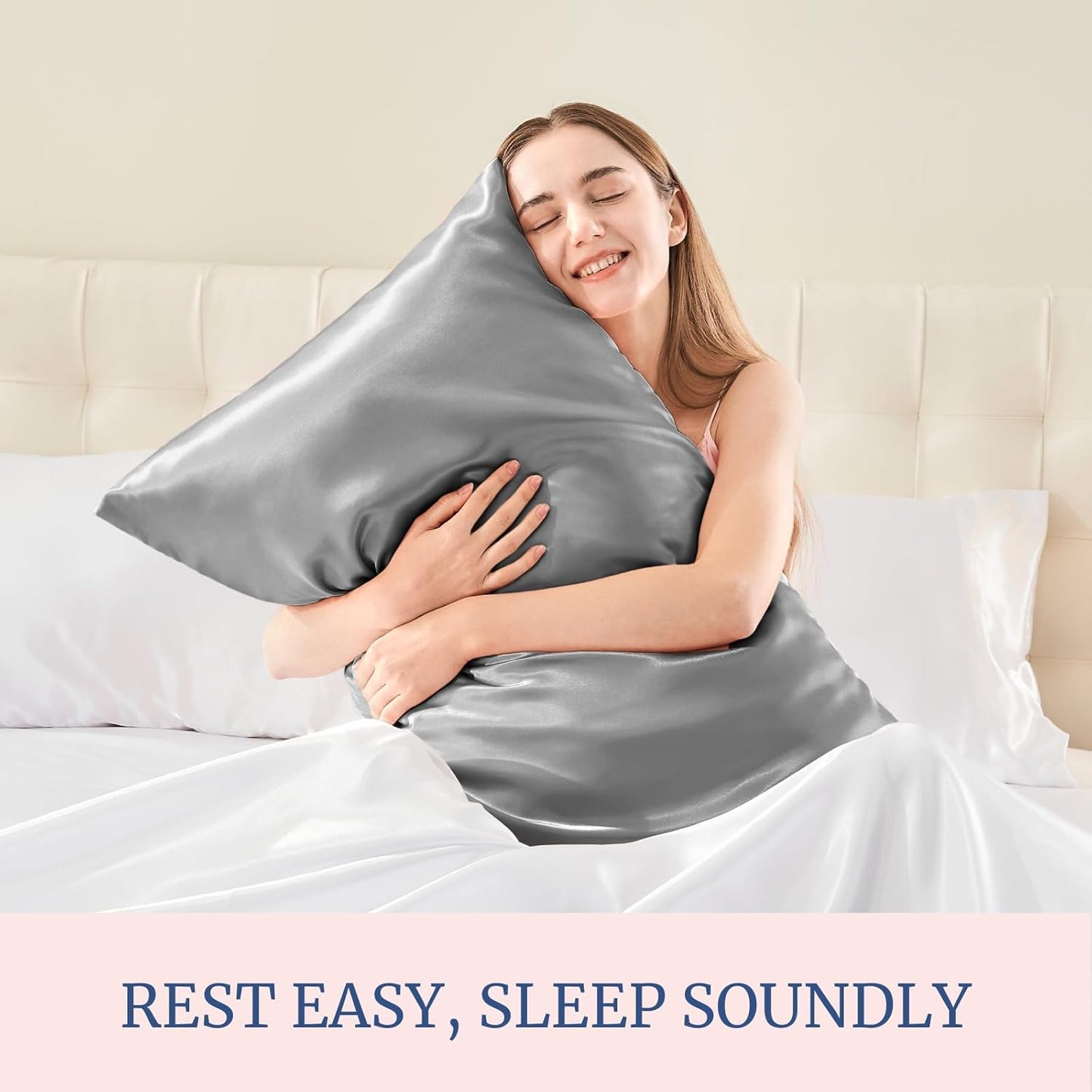 BEDELITE Satin Pillowcase for Hair and Skin, Super Soft and Cooling Similar to Silk Pillow Cases 2 Pack with Envelope Closure, Gift for Women Men(20"x26" Standard Size, Grey)