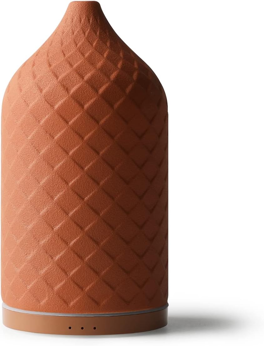 Essential Oil Diffuser for Home, Ceramic Aromatherapy Diffuser for Essential Oils, 120ml Oil Diffuser with Waterless Auto-Off and 7 LED Lights for Large Room Yoga Spa (Terracotta)