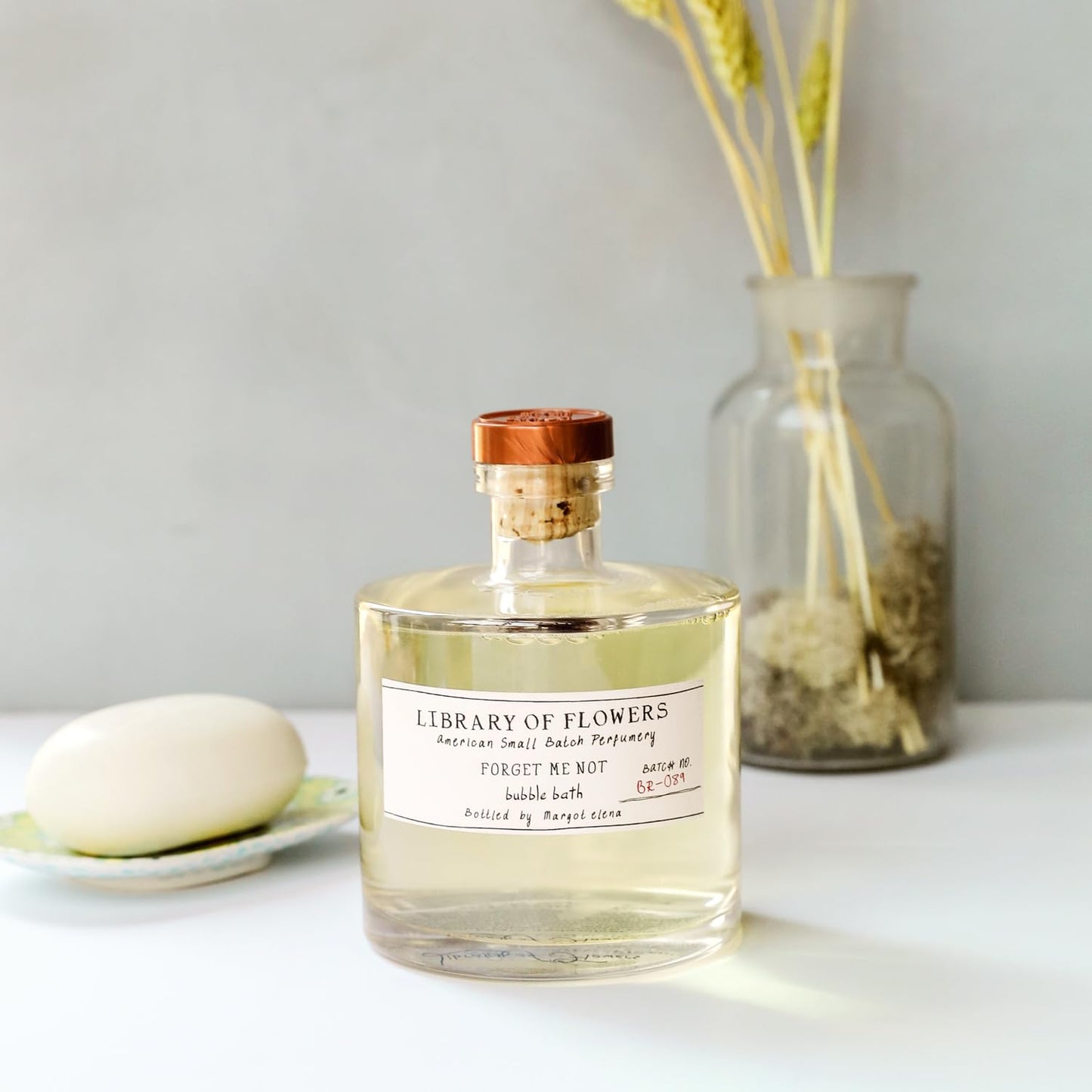 Library of Flowers Forget Me Not Bubble Bath, 17 fl. oz., Osmanthus, Rice Powder & White Orchid, Skin Hydrating & Deep Moisturizing, Avocado Oil & Green Tea, Relaxing Scented Bubbling Bath Soap