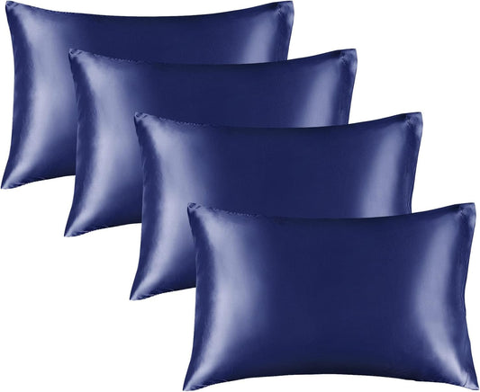 BEDELITE Satin Pillowcase for Hair and Skin, Super Soft Similar to Silk Pillow Cases 4 Pack with Envelope Closure, Cooling Pillowcases for Women Men (20"x30" Queen Size, Navy)