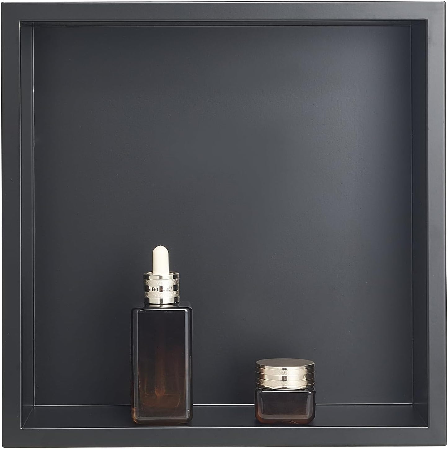 VEVOR Shower Niche, 13 x 13 x 4 inch Recessed Wall Niche, Heavy-duty Stainless Steel Modern Soap & Shampoo Storage Organizer, Sealed Waterproof, Durable & Easy to Install,Black for Bathroom