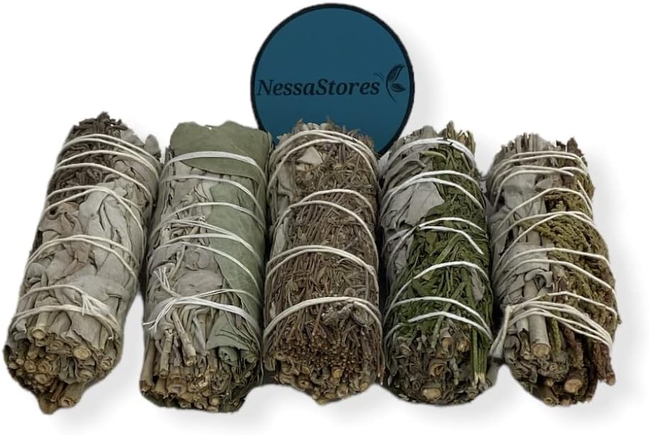 NESSASTORES - White Sage Mixture Smudge Sampler Kit 4" Bundles #JC-230 (10 Kits, 5 pcs Combination B)