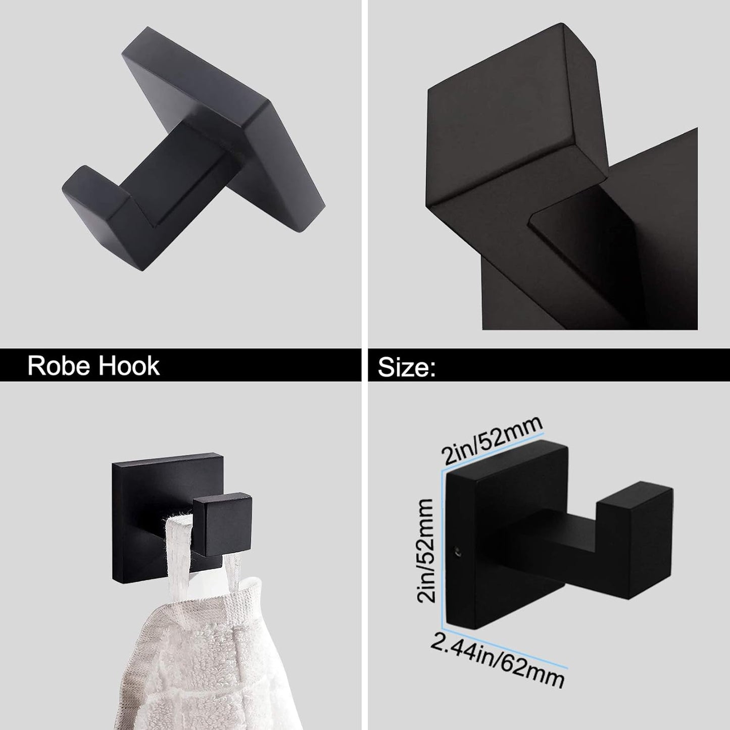 Ralbay Bath Towel Bar, Premium Stainless Steel 5 Pieces Bathroom Hardware Accessories Set Wall Mounted Towel Bar Set, Matte Black