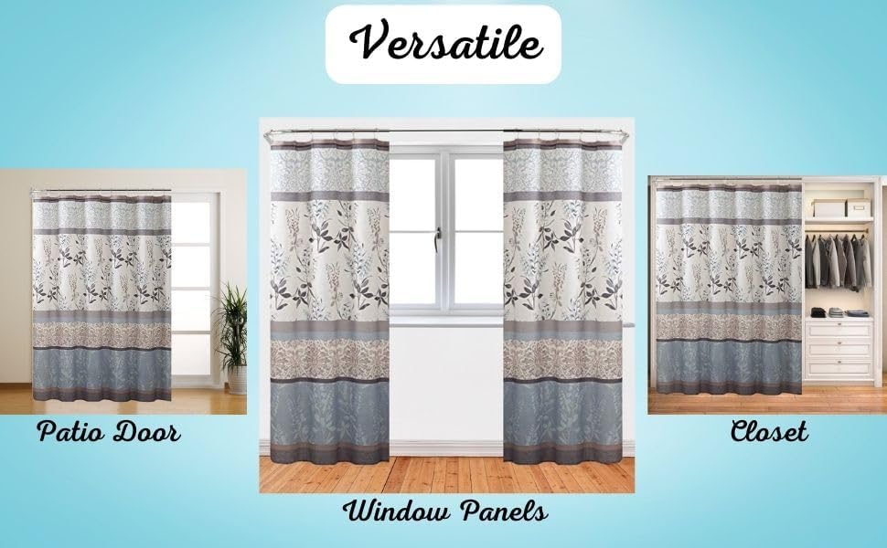 Serafina Home Hotel Quality Fabric Bathroom Shower Curtain: Farmhouse Floral Bordered Damask - Light Blue, Beige, and Grey (72 x 70 inches)