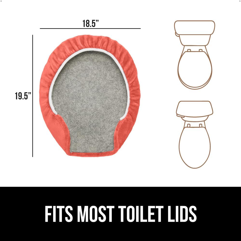 GORILLA GRIP Thick Memory Foam Bathroom Toilet Lid Seat Cover, Soft Velvet Topside, Machine Wash, Plush Cushioned Covers Fits Most Size Lids, Decorative Bath Room Accessories, 19.5x18.5, Coral