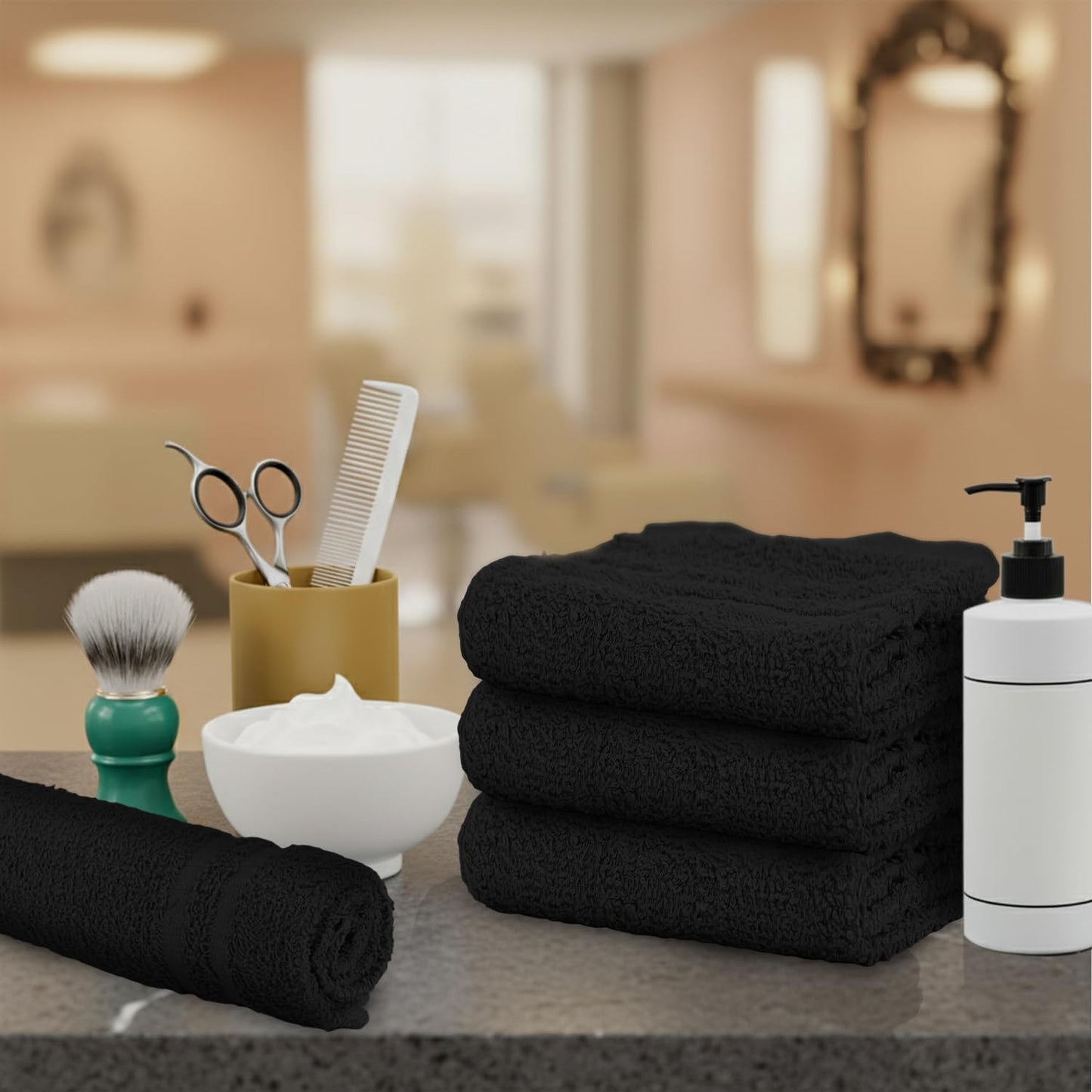 Salon Towels – 50 Pack Black Hand Towels 100% Cotton Spa Towel – 16x27 inches Highly Absorbable Facial, Gym, Hair, Face, Bulk Small Towels (Not Bleach Proof)