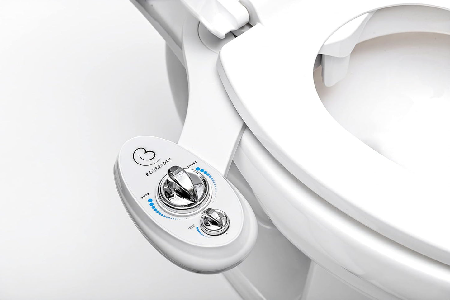Boss Bidet Luxury White Blue - Bidet Attachment for Toilet Seat - Dual Nozzles, Self-Cleaning, Non-Electric Water Sprayer, Save Money On Toilet Paper and Reduce Waste