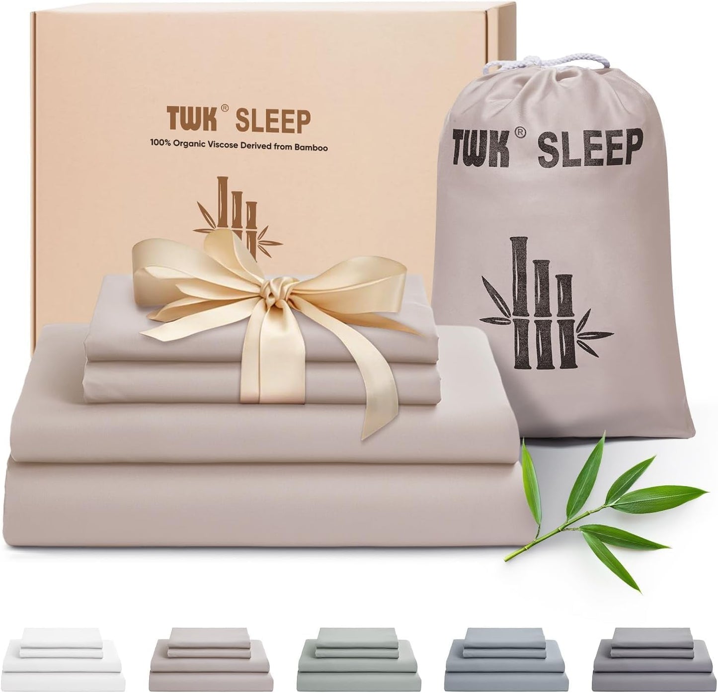 TWK Luxury Sheet Set, Genuine 100% Viscose Derived from Bamboo, Cooling & Breathable, Silky Soft, Bedding Sheets & Pillowcases (Sand, King)