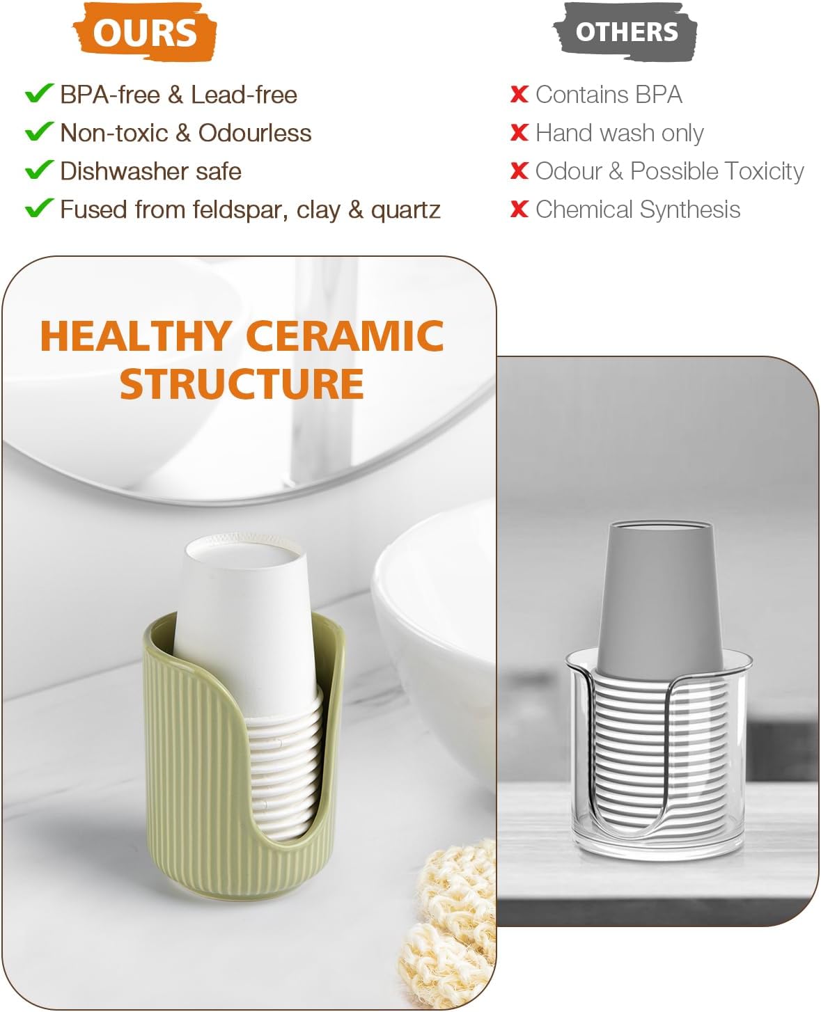 Bathroom Cup Dispenser, 3oz-4oz Ceramic Paper Cup Holder, Small Countertop Mouthwash Dixie Cups Accessories, for Vanity Countertops, Bathroom, Kitchen, and Dining Room