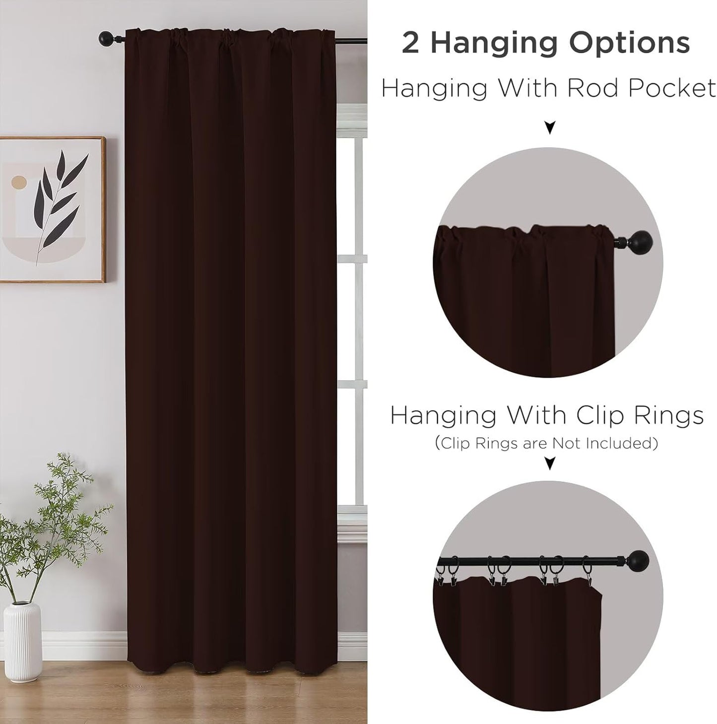 CUCRAF Blackout Curtains 96 inch Length 2 Panels Set, Rod Pocket Room Darkening Drapes for Bedroom Living Room, Insulated Thermal Light Blocking Window Curtain (W52 x L96 Inch, Chocolate)