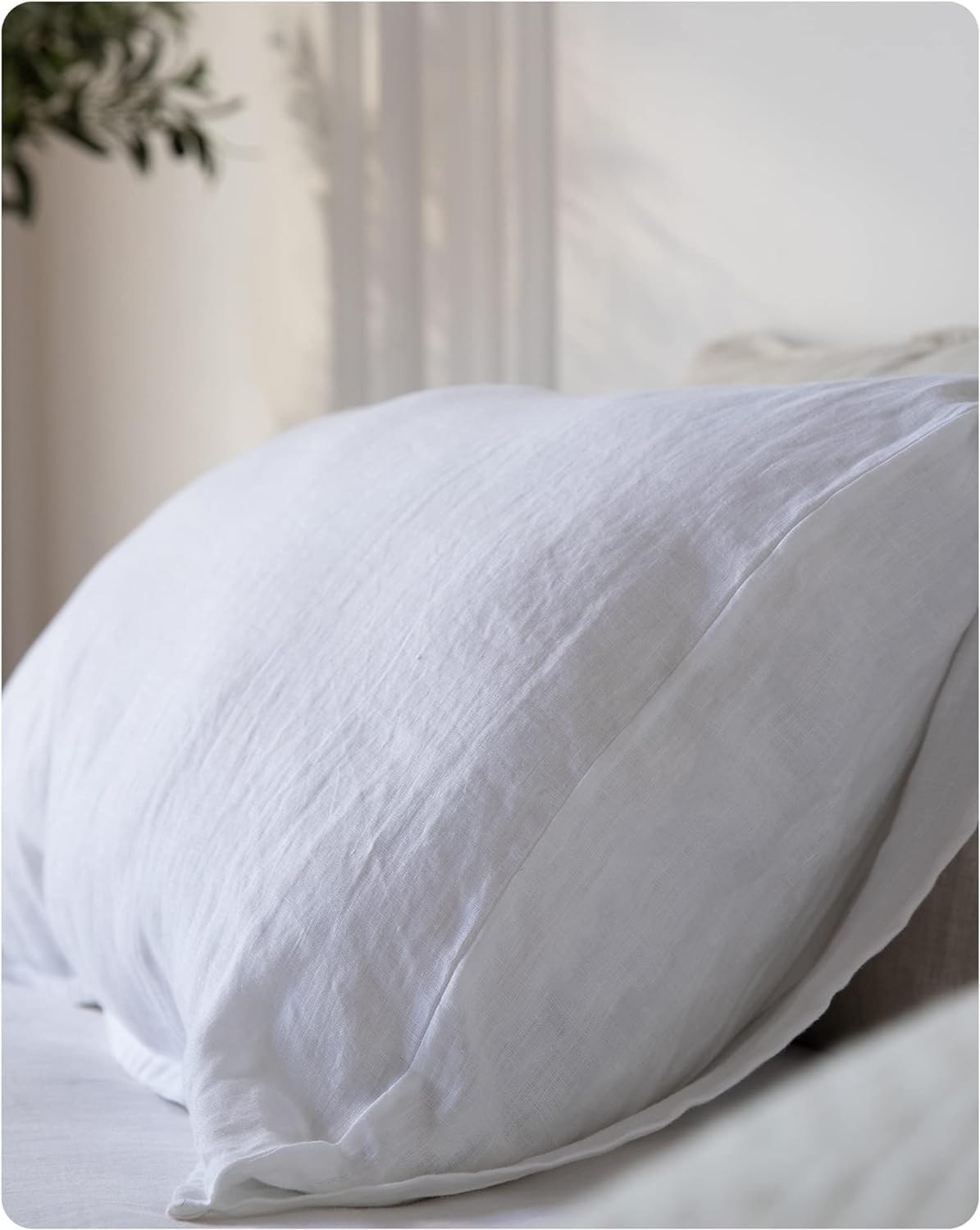 XZ XIFA King Standard Pillowcases - 2 Pack - Envelope Closure - 100% Natural Washed French Flax, Breathable, Durable, Textured Pillow Covers 20"x36"(King Standard, White)