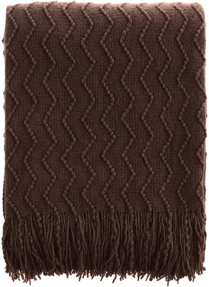 BATTILO HOME Dark Brown Throw Blanket for Couch, Boho Throw Blanket for Home Decor, Decorative Chocolate Knit Throw Blankets for Chair Sofa, Bed, 50"x60"