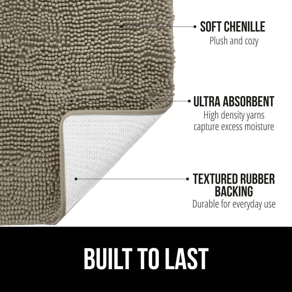 GORILLA GRIP Bath Rug Mat 30x20, Thick Soft Absorbent Chenille, Quick Dry Microfiber Mats, Rubber Backing Washable Shower Floor Rugs, Bathmat Runner, US Designed Bathroom Home Decor Accessories Latte