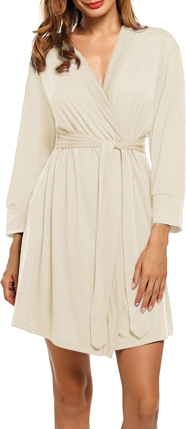 HOTOUCH Womens Robe Lightweight Short Knit Bathrobe Soft Ladies Sleepwear with Pockets