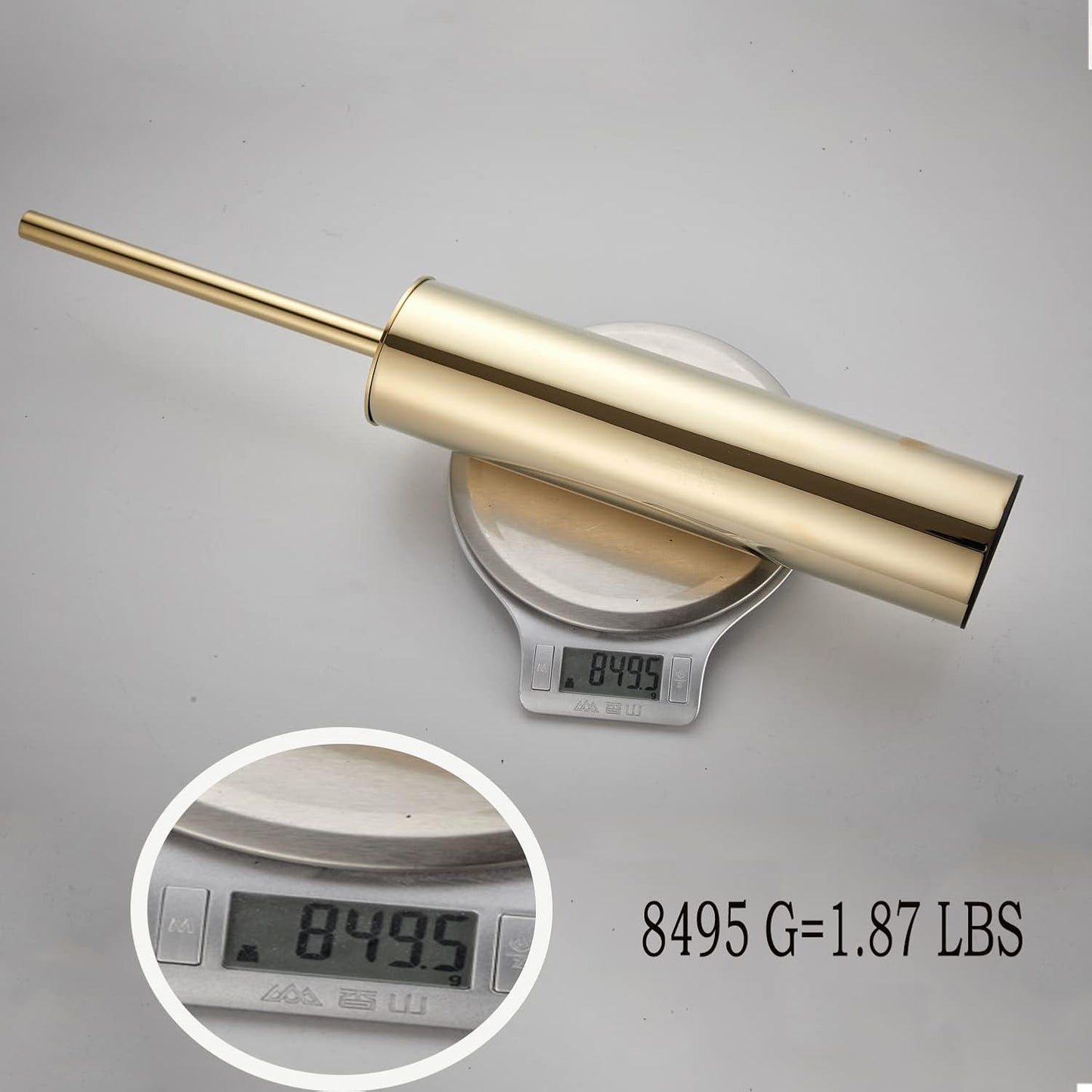 Freestanding Luxury Toilet Brush 304 Stainless Steel Toilet Brush and Holder 19-Inches Tall Round Rust Resistant Anti-Odor and Easy to Clean with Polished Gold Finished