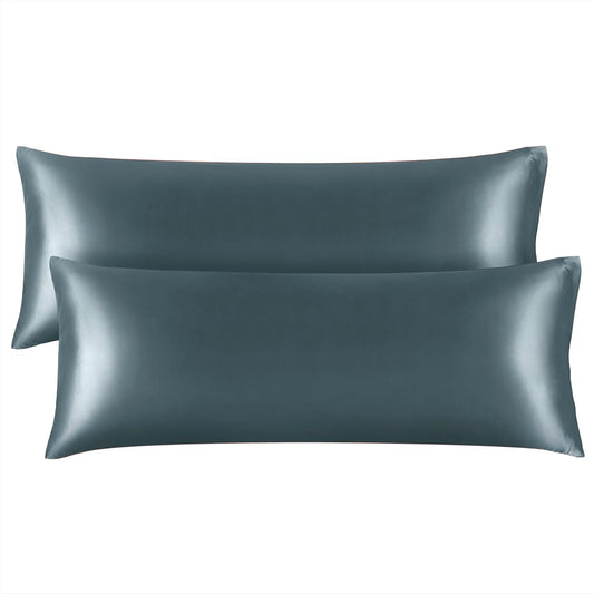 BEDELITE Satin Body Pillow Cover 2 Pack, Super Soft and Cooling Body Pillow Pillowcase for Hair and Skin, Breathable Silky Full Long Pillowcase Cover(20"x54", Space Grey)