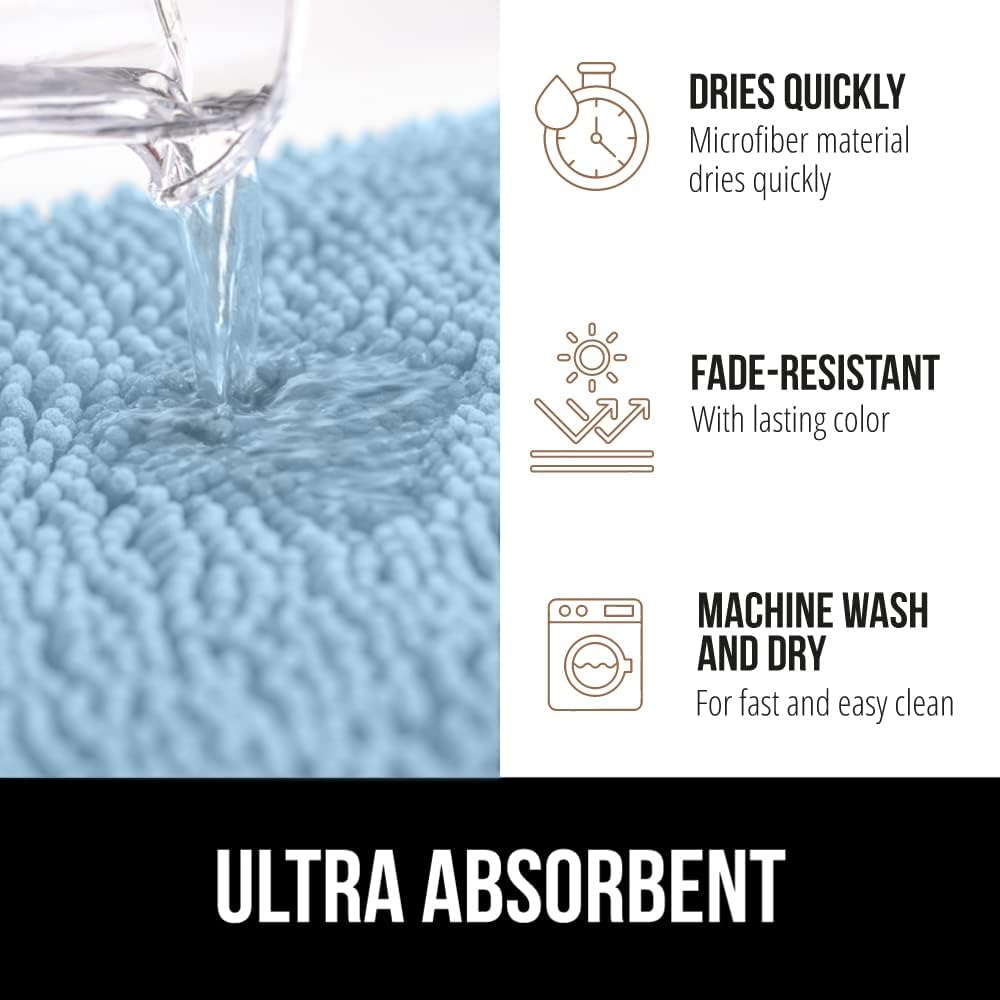 GORILLA GRIP Bath Rug Mat 44x26, Thick Soft Absorbent Chenille, Quick Dry Microfiber Mats, Rubber Backing Washable Shower Floor Rugs, Bathmat Runner, US Designed Bathroom Home Decor Accessories Sky