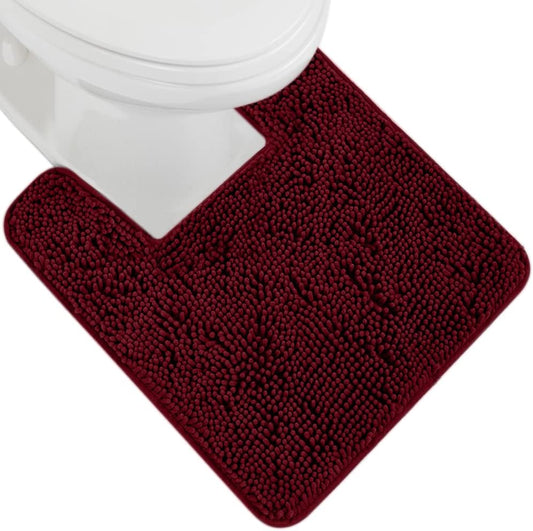 GORILLA GRIP Plush Absorbent Shaggy Chenille Bath Rug Mat for Square Toilet Base with Rubber Backing, Machine Washable Rugs, Soft Microfiber Contour Mats for Toilets, Bathroom Decor, Burgundy