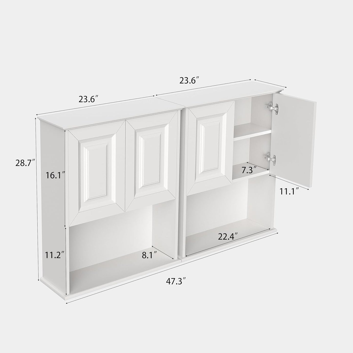 Bathroom Wall Cabinet Wooden with 2 Doors,Over the Toilet Storage Cabinet,Bathroom and Laundry Wall Mount Storage Medicine Cabinet with Open and Adjustable Shelf,Easy Assembly (Style B-2 PC, White)