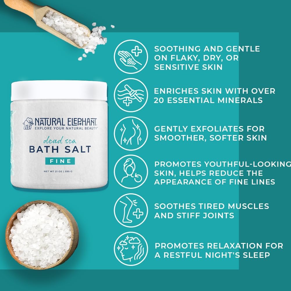 Dead Sea Salt Fine Grain Bath Soak 21 oz – Natural Mineral Body Soak