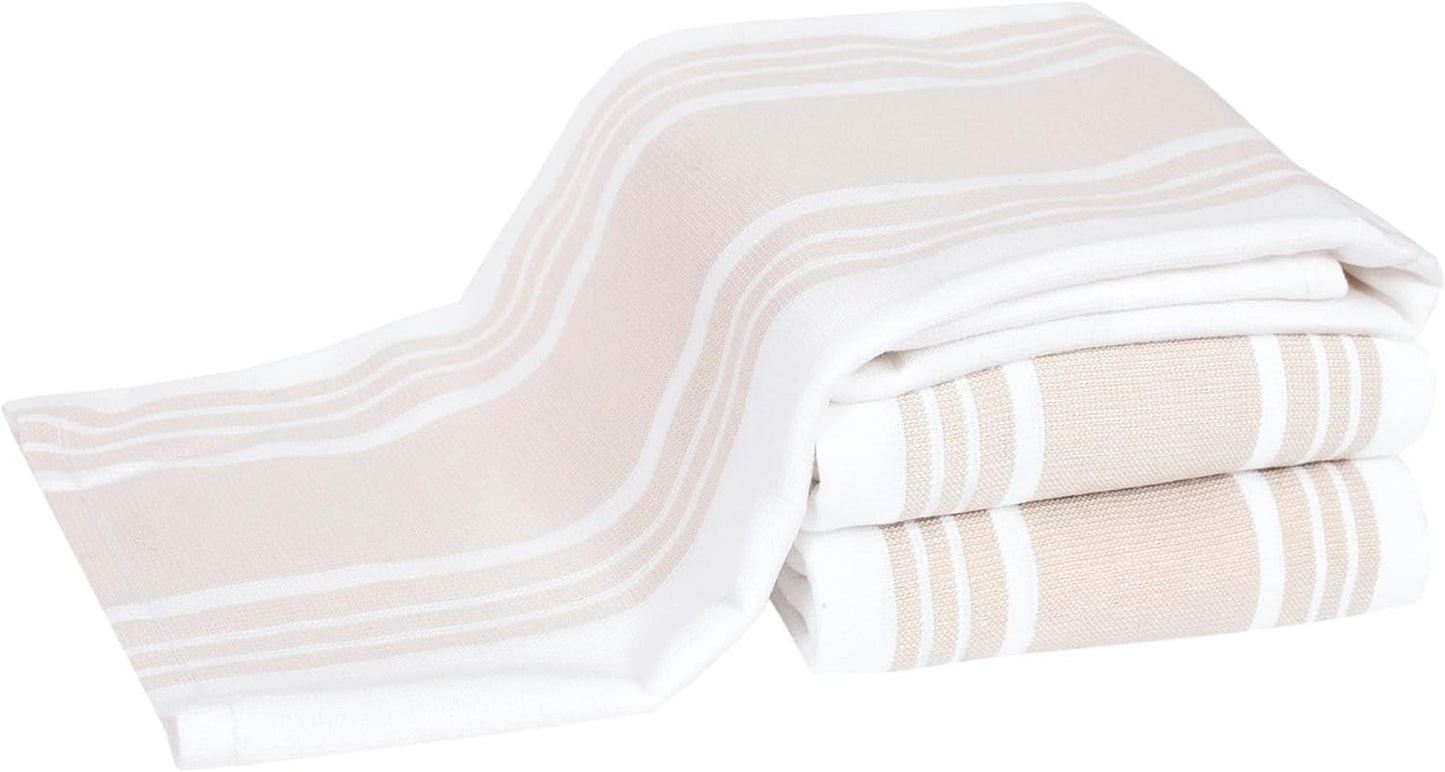 All-Clad Dual-Purpose Kitchen Towels: Highly Absorbent - 100% Cotton, 17"x30" Dish Towels for Cleaning & Drying Dishes & Glassware, 3-Pack, Almond
