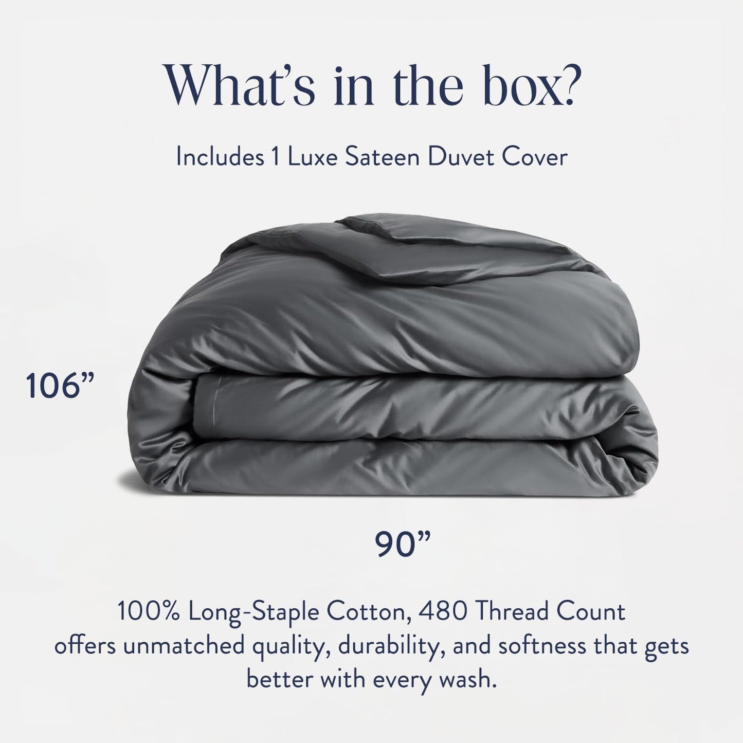 Brooklinen Luxury Sateen Duvet Cover - 100% Cotton, King/California King Size in Slate Grey with Extra-Long Corner Ties and Button Closure - Best King/Cali King Duvet Covers