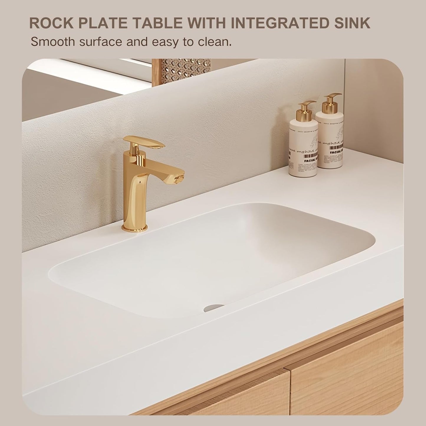 Single Sink Bathroom Vanity, 32Inch Modern Bathroom Vanity Set Includes LED Smart Defogging Mirror Cabinet and Open Shelf, Floating Vanities with One Piece Sink and Drawers Storage(Original Wood )
