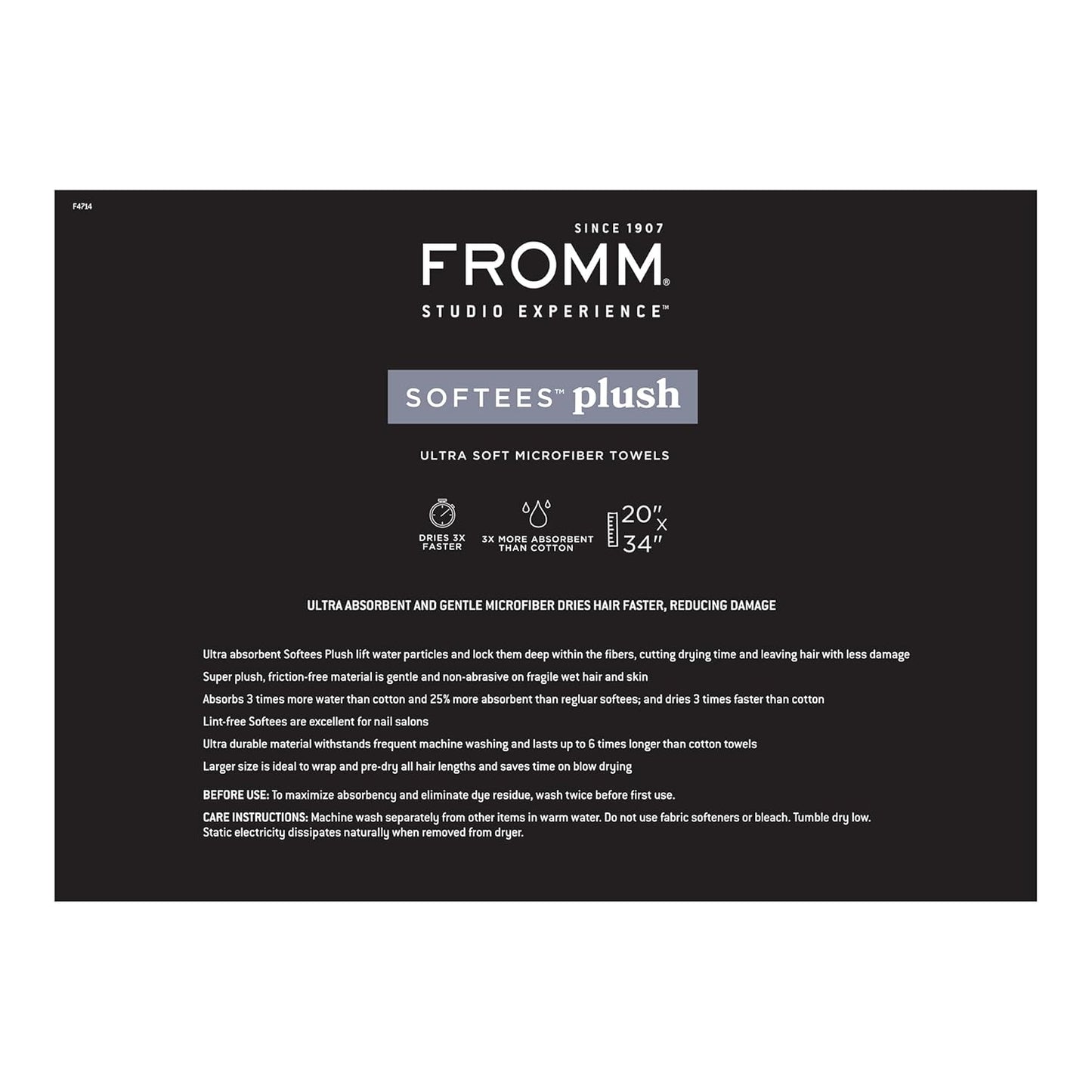 Fromm Softees Plush Microfiber Towels for Hair Salon, Barber, Spa, Ultra Soft Hair Wrap for Drying Hair, Hands, Face, Granite, 20 x 34 Inches, 6 Pack