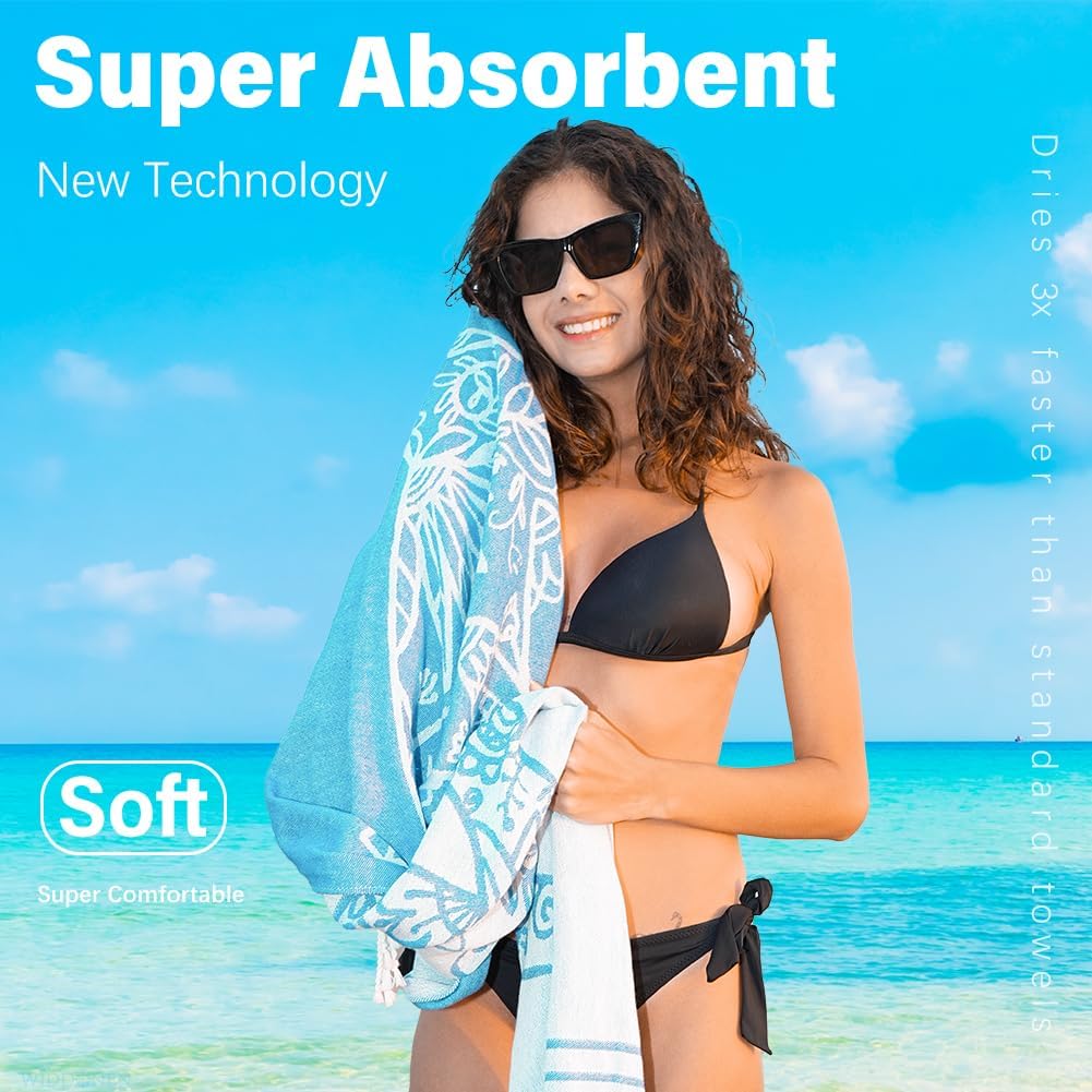 2 Pack Turkish Beach Towel Quick Dry Absorbent Cotton Lightweight Thin Bathroom Bath Pool Swim Towels Extra Large Oversized Sand Free Beach Accessories Essentials Stuff Cloud Adults Gift