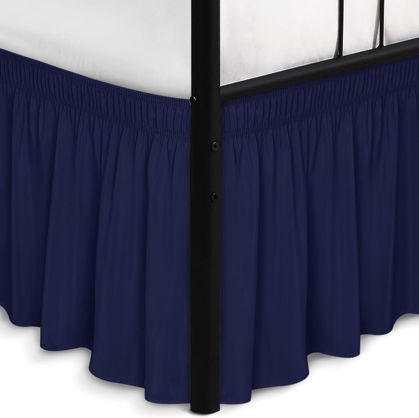 Biscaynebay Wrap Around Bed Skirts with Split Corners for Queen Beds 15" Drop, Navy Adjustable Elastic Dust Ruffles Easy Fit Wrinkle Resistant Silky Luxurious Fabric Machine Washable