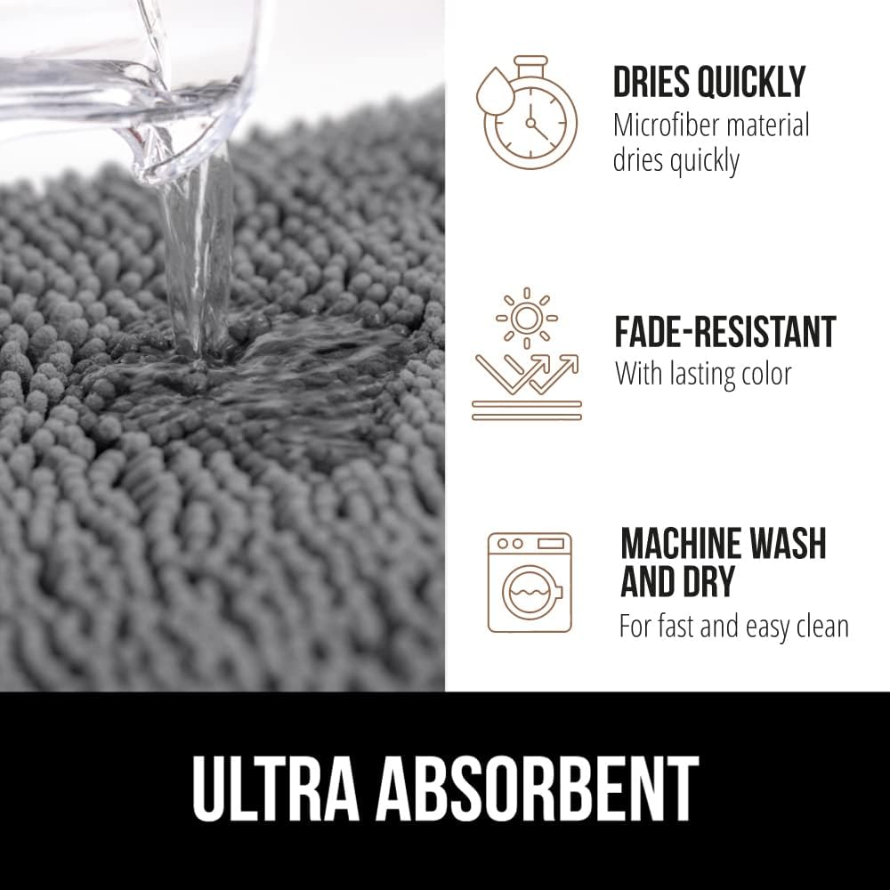 GORILLA GRIP Bathroom Rug Sets, Soft Chenille 2 Piece Area Rugs Set, Toilet Base Mat and 30x20 Carpet, Absorbent Microfiber Washable Mats Dry Quickly, Home Décor and Bath Room Accessories, Grey