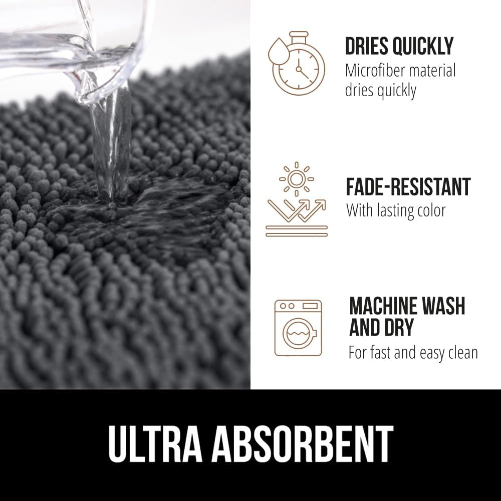 GORILLA GRIP Plush Absorbent Shaggy Chenille Bath Rug Mat for Oval Toilet Base with Rubber Backing, Machine Washable Rugs, Soft Microfiber Contour Mats for Toilets, Bathroom Decor, Charcoal