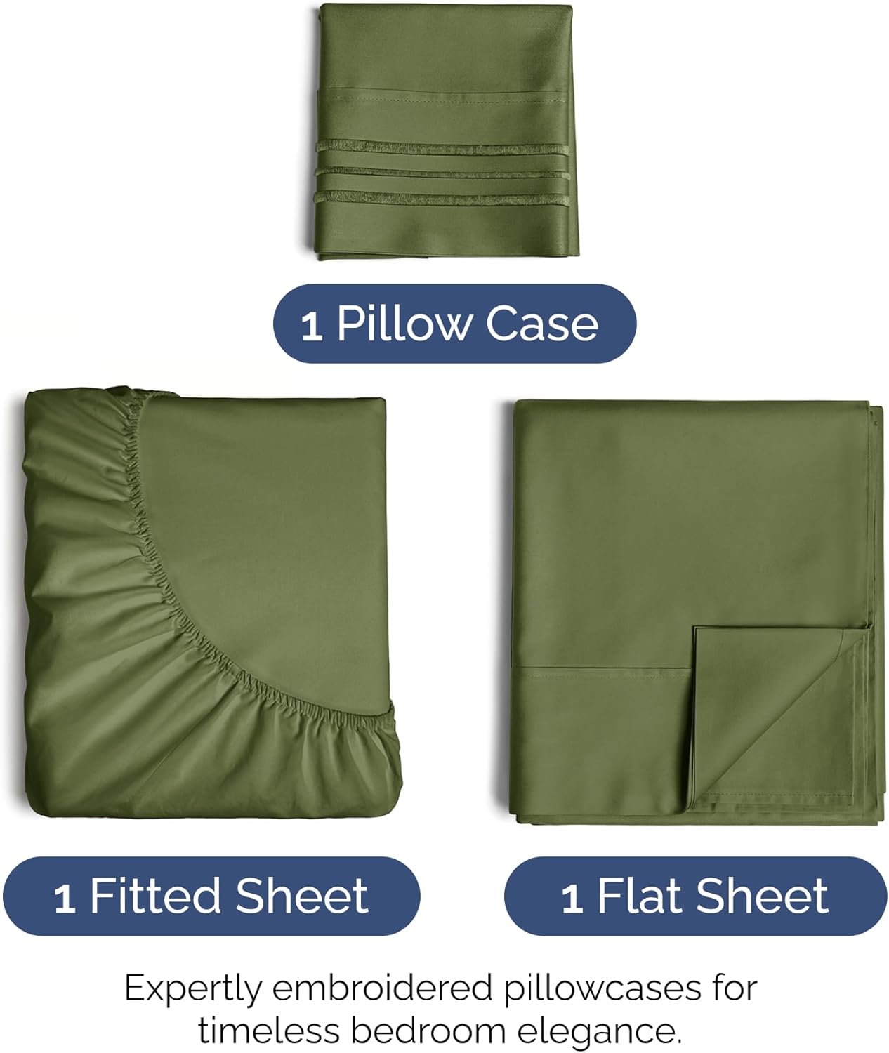 Twin XL Size 3-Piece Sheet Set - Extra Soft, Breathable & Cooling - Hotel Luxury Durable Bed Sheets for Women & Men - Deep Pockets, Easy-Fit & Wrinkle-Free - Deep Olive Oeko-Tex