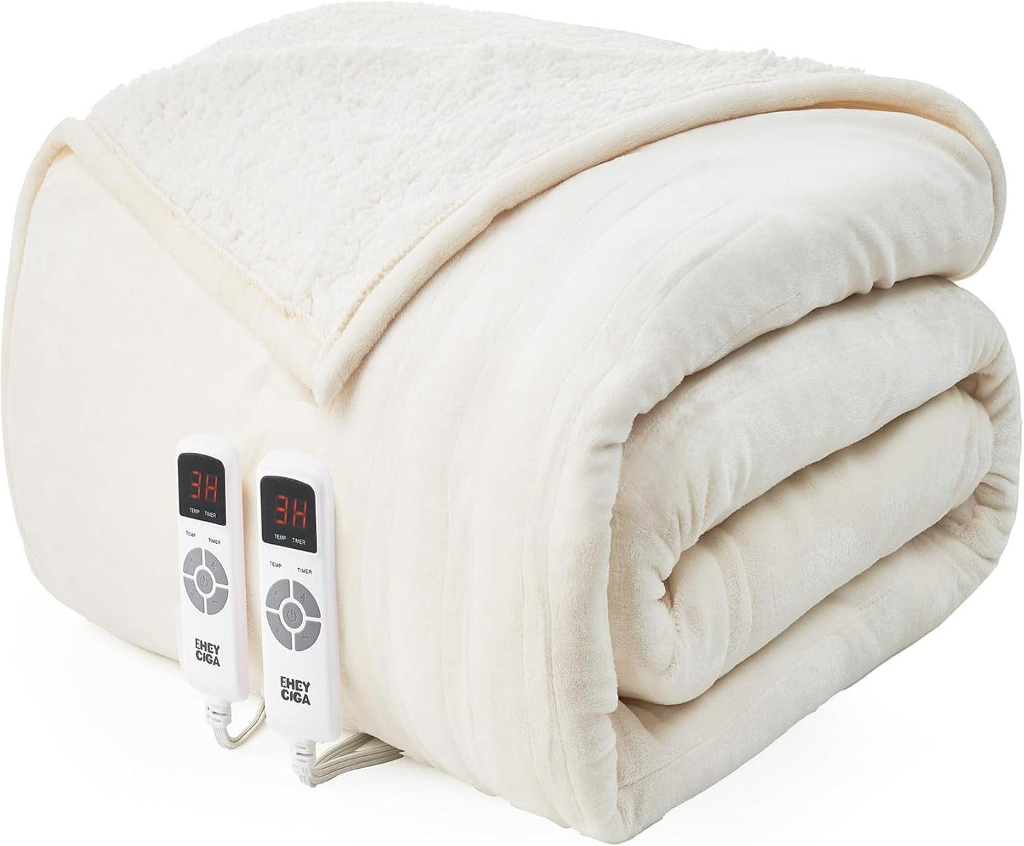 EHEYCIGA Heated Blanket Electric Blanket Queen Size - Heating Blanket with 9 Heating Levels & 10 Hours Auto Off, Soft Cozy Sherpa Washable Dual Control Blanket with Fast Heating, 84 x 90 Inches
