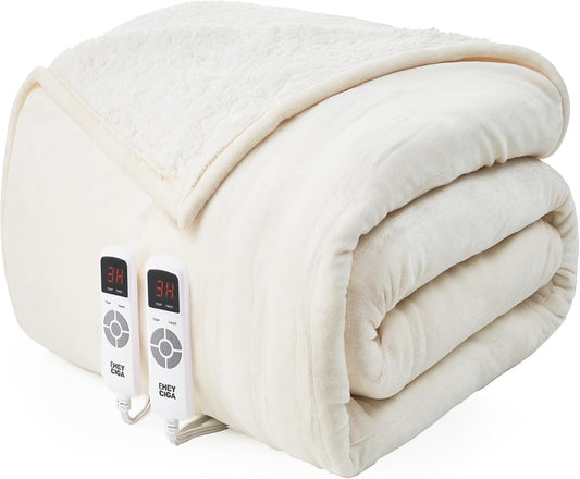 EHEYCIGA Heated Blanket Electric Blanket Queen Size - Heating Blanket with 9 Heating Levels & 10 Hours Auto Off, Soft Cozy Sherpa Washable Dual Control Blanket with Fast Heating, 84 x 90 Inches