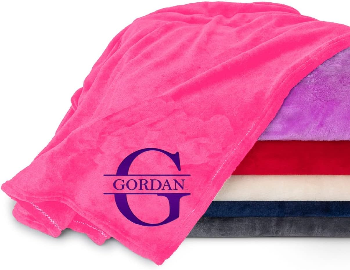 Personalized Passion Blankets with Custom Name & Initial Monogram - Super Soft and Cozy Fleece - Unisex Custom Blanket for Him and Her - 80x60 Inches - Hot Pink