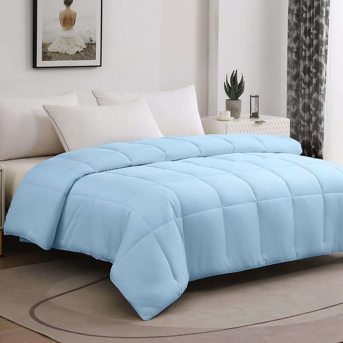 100% Viscose Made from Bamboo Comforter for Hot Sleepers- Summer Cooling Breathable Silky Soft Duvet Insert King Size-with 8 Corner Tabs(102x90 Inches, Light Blue-Summer)