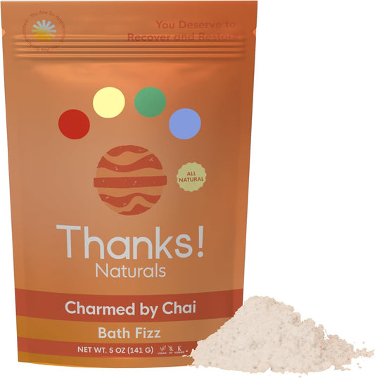 Bath Fizz, Charmed by Chai, Vegan & Natural Bath Fizz with Cinnamon Oil, Himalayan Pink Salt, Shea Butter & Cardamom, Spa at Home, Self Care Essential, Multiple Baths, 4 OZ
